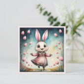 Schattige Happy Bunny Meisje Waterverf Pasen Kaart (Staand voorkant)