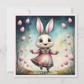 Schattige Happy Bunny Meisje Waterverf Pasen Kaart (Voorkant)