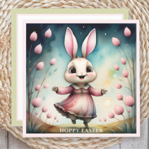 Schattige Happy Bunny Meisje Waterverf Pasen Kaart