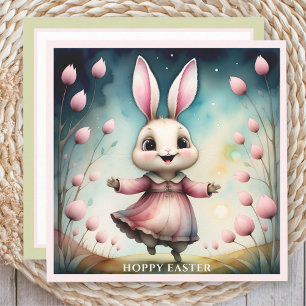 Schattige Happy Bunny Meisje Waterverf Pasen Kaart