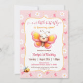 Schattige Happy Butterfly Roze Bloemen Meisje 1e V Kaart (Voorkant)