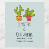 Schattige Happy Cactus Pair in Bloempotten Leuk Br Wijn Etiket (Enkel label)