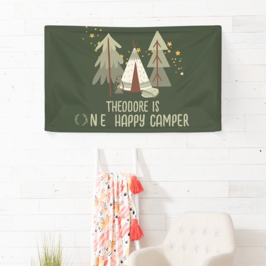 Schattige Happy Camper Green Woodland Eerste Verja Spandoek (Insitu)