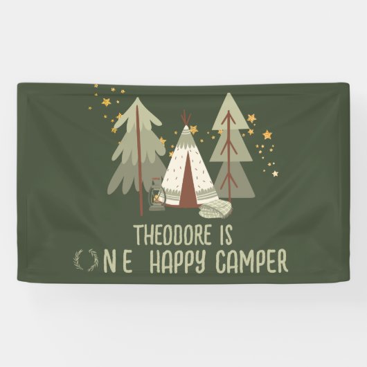 Schattige Happy Camper Green Woodland Eerste Verja Spandoek (Horizontaal)
