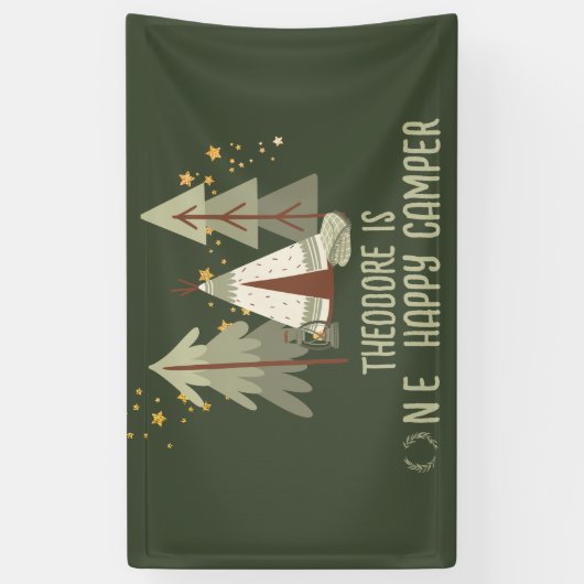 Schattige Happy Camper Green Woodland Eerste Verja Spandoek (Verticaal)