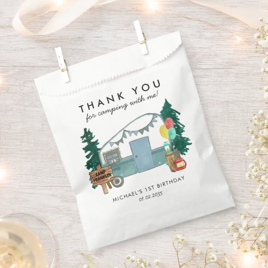 Schattige Happy Camper Van Trees Camping 1e Verjaa Bedankzakje (Geknipt)