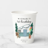 Schattige Happy Camper Van Trees Camping 1e Verjaa Papieren Bekers (Achterkant)