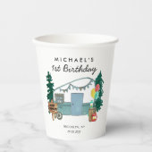 Schattige Happy Camper Van Trees Camping 1e Verjaa Papieren Bekers (Voorkant)