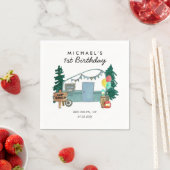 Schattige Happy Camper Van Trees Camping 1e Verjaa Servet (Insitu)