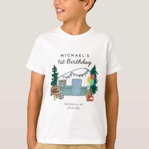 Schattige Happy Camper Van Trees Camping 1e Verjaa T-shirt