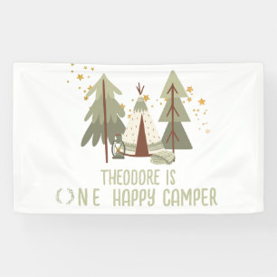 Schattige Happy Camper Woodland Eerste Verjaardag Spandoek