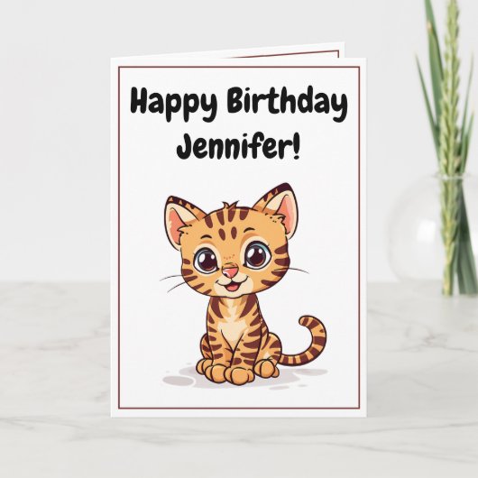Schattige Happy Cartoon Bengaals Kat Kitten Naam V Kaart (Voorkant)
