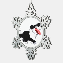 Schattige Happy Cartoon Border Collie Pewter Ornam Tin Sneeuwvlok Ornament