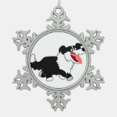 Schattige Happy Cartoon Border Collie Pewter Ornam Tin Sneeuwvlok Ornament (Voorkant)
