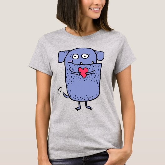 Schattige & Happy Cartoon Dog met Roze Hart T-shirt (Voorkant)