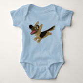 Schattige Happy Cartoon Duits Herder Baby T-shirt (Voorkant)