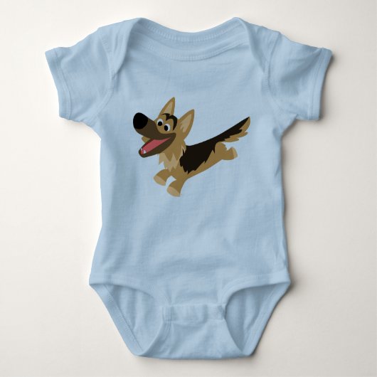 Schattige Happy Cartoon Duits Herder Baby T-shirt (Voorkant)