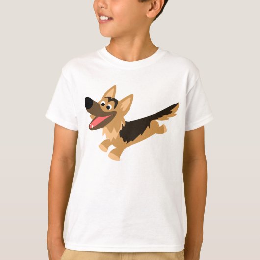 Schattige Happy Cartoon Duitse Herder Kinder T-shi T-shirt (Voorkant)
