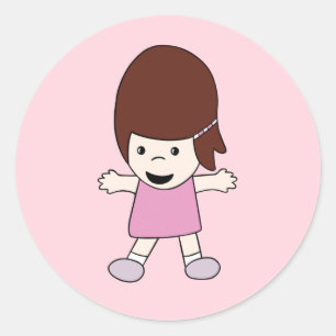 Schattige Happy Cartoon Meisje in een roze jurk St Ronde Sticker