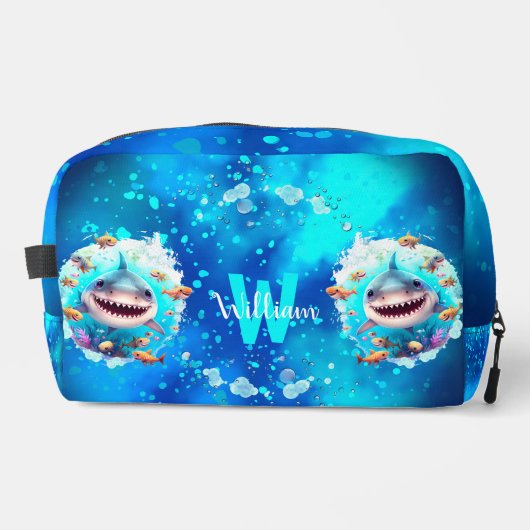 Schattige Happy Cool Shark Boy Ocean Blue Naam Toilettasje (Voorkant)
