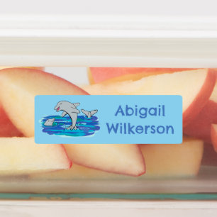 Schattige Happy Dolphins cartoon gepersonaliseerd Labels