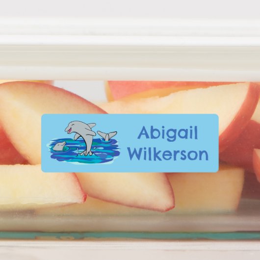 Schattige Happy Dolphins cartoon gepersonaliseerd Labels (Aangebracht)