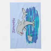 Schattige Happy Dolphins cartoon gepersonaliseerd Theedoek (Verticaal)