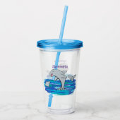 Schattige happy dolphins cartoon illustratie acryl drinkbeker (Achterkant)