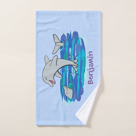 Schattige happy dolphins cartoon illustratie bad handdoek (Handdoek)