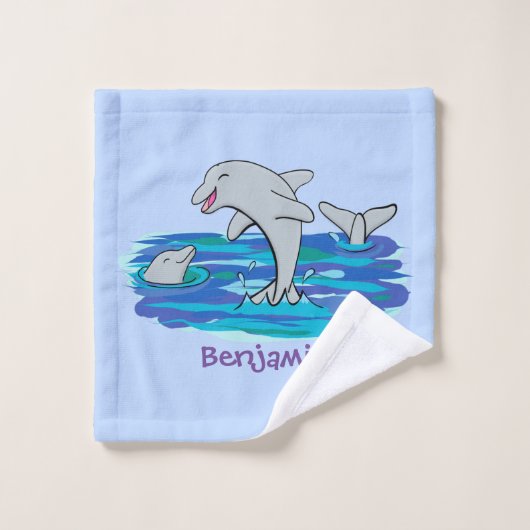 Schattige happy dolphins cartoon illustratie bad handdoek (Wasdoekje)