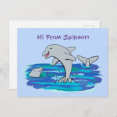 Schattige happy dolphins cartoon illustratie briefkaart (Voorkant / Achterkant)