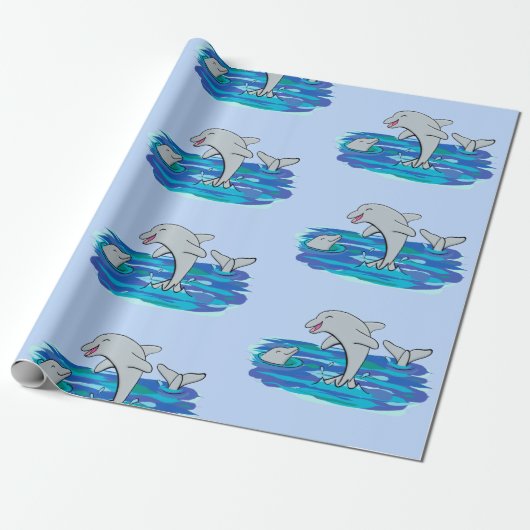 Schattige happy dolphins cartoon illustratie cadeaupapier (Uitgerold)