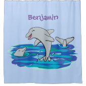 Schattige happy dolphins cartoon illustratie douchegordijn (Voorkant)