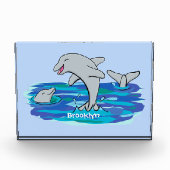 Schattige happy dolphins cartoon illustratie fotoblokken (Voorkant)