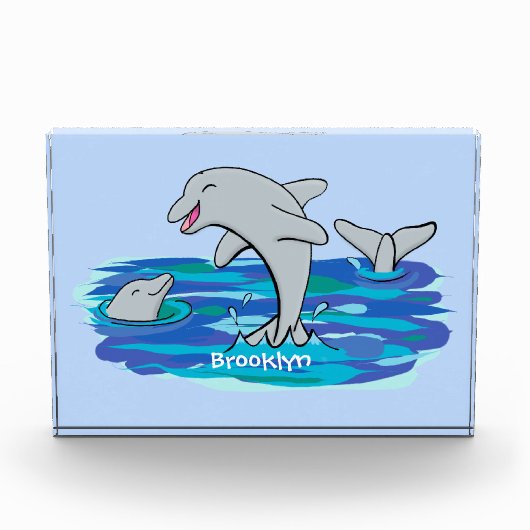 Schattige happy dolphins cartoon illustratie fotoblokken (Voorkant)