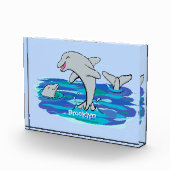 Schattige happy dolphins cartoon illustratie fotoblokken (Rechts)