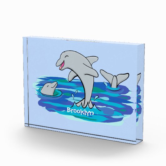 Schattige happy dolphins cartoon illustratie fotoblokken (Rechts)