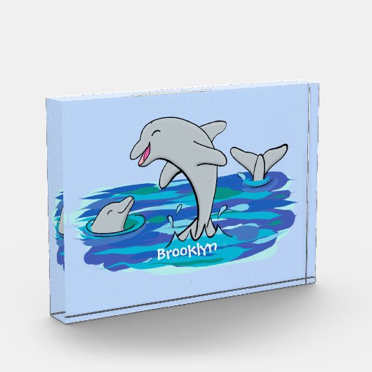 Schattige happy dolphins cartoon illustratie fotoblokken (Links)