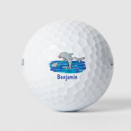 Schattige happy dolphins cartoon illustratie golfballen (Voorkant)