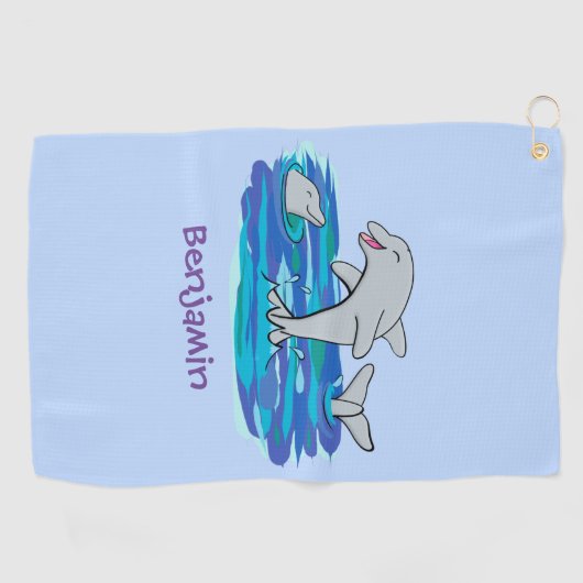 Schattige happy dolphins cartoon illustratie golfhanddoek (Horizontaal)