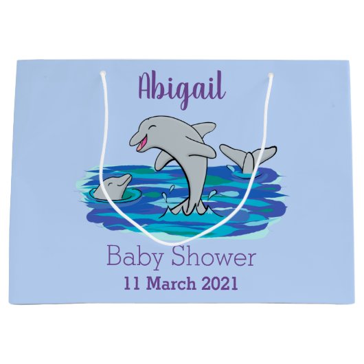 Schattige happy dolphins cartoon illustratie groot cadeauzakje (Voorkant)