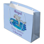 Schattige happy dolphins cartoon illustratie groot cadeauzakje (Achterkant Gekanteld)