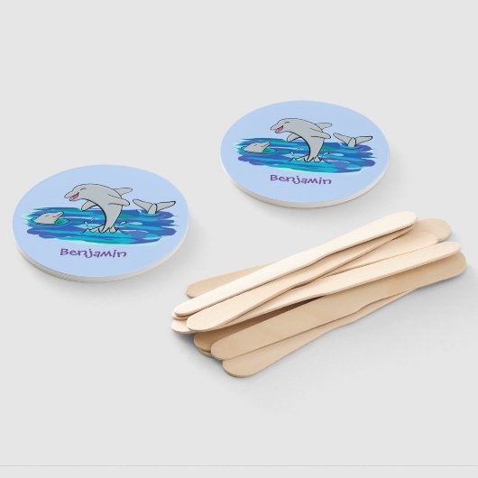 Schattige happy dolphins cartoon illustratie handwaaier (Niet-gemonteerd)