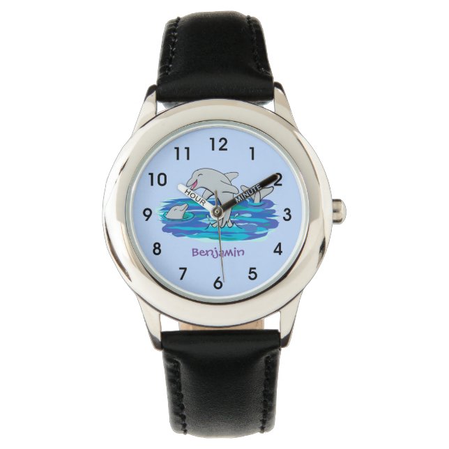 Schattige happy dolphins cartoon illustratie horloge (Voorkant)