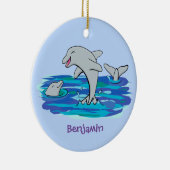 Schattige happy dolphins cartoon illustratie keramisch ornament (Rechts)