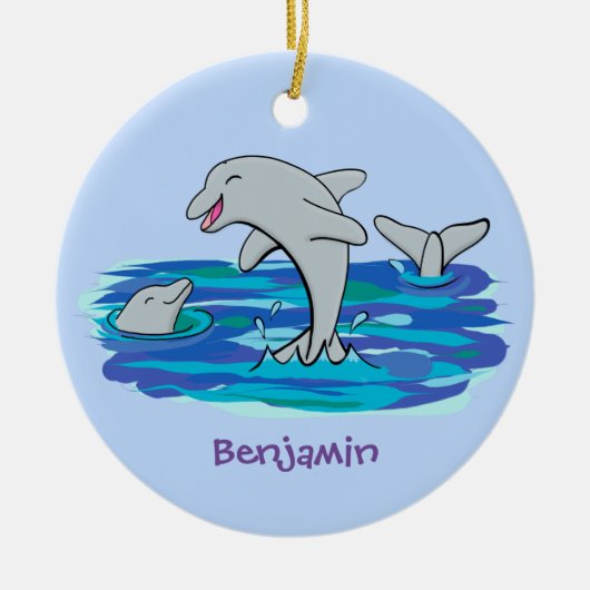 Schattige happy dolphins cartoon illustratie keramisch ornament (Voorkant)