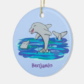 Schattige happy dolphins cartoon illustratie keramisch ornament (Links)