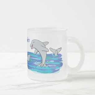 Schattige happy dolphins cartoon illustratie matglas koffiemok