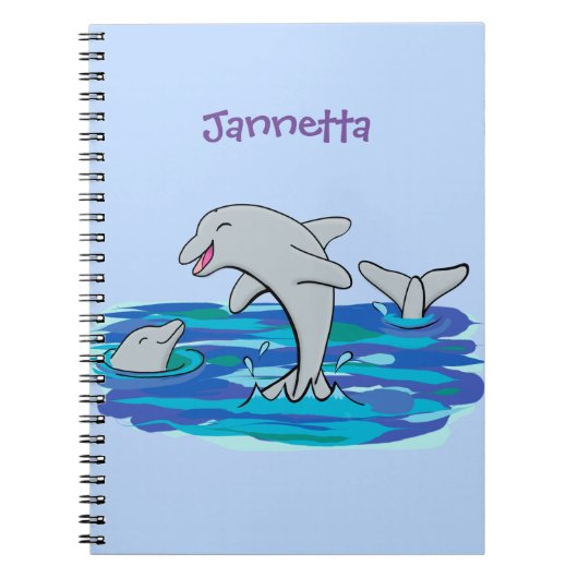 Schattige happy dolphins cartoon illustratie notitieboek (Voorkant)