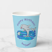 Schattige happy dolphins cartoon illustratie papieren bekers (Achterkant)